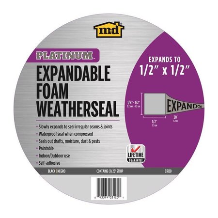 TOWER SEALANTS M-D Building Products Platinum Black Foam Waterproof Weatherseal For Multi-Purpose 20 ft. L X 0.5 in 03120